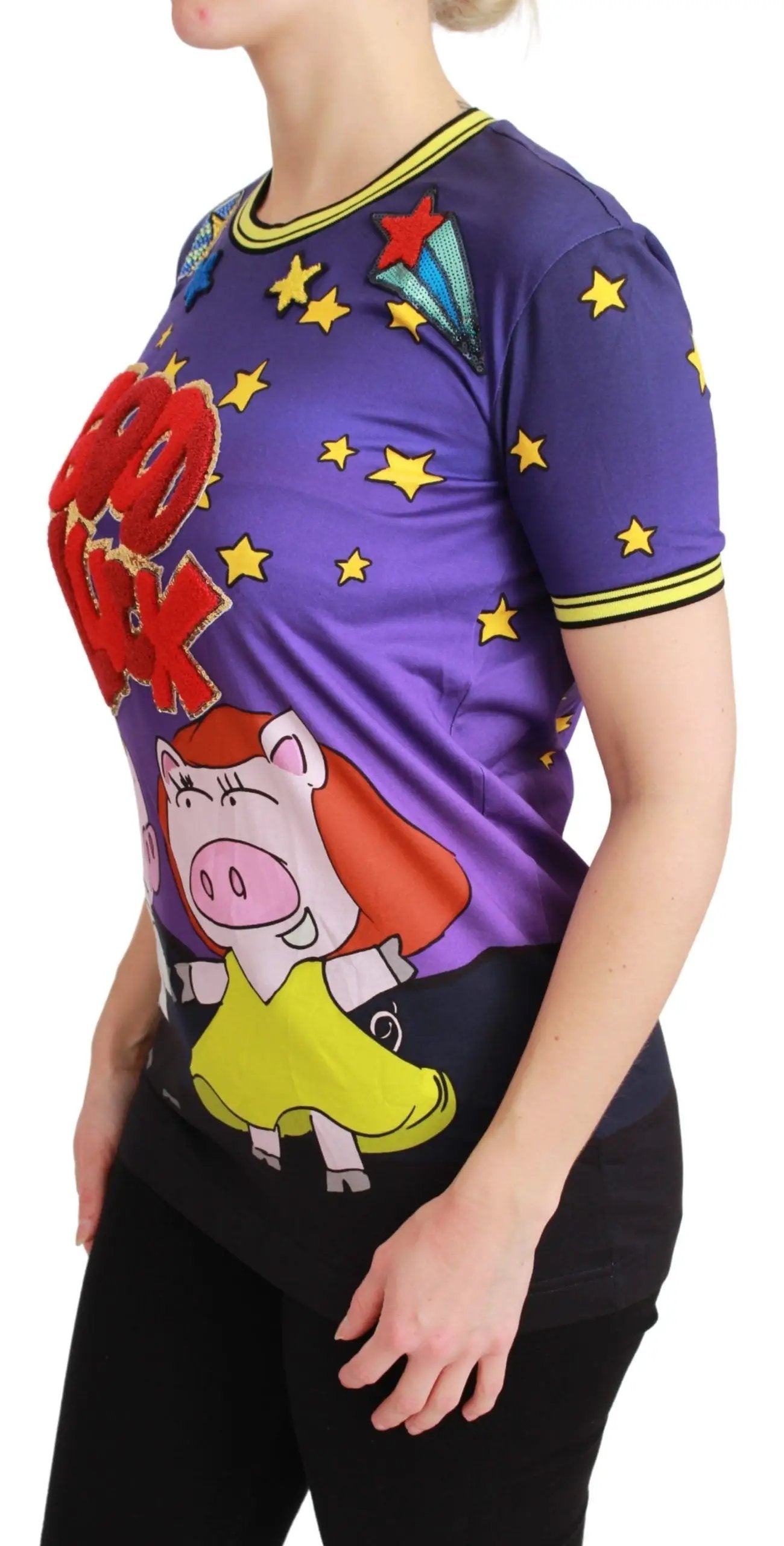 Dolce & Gabbana Purple YEAR OF THE PIG Top Cotton T-shirt by Dolce & Gabbana