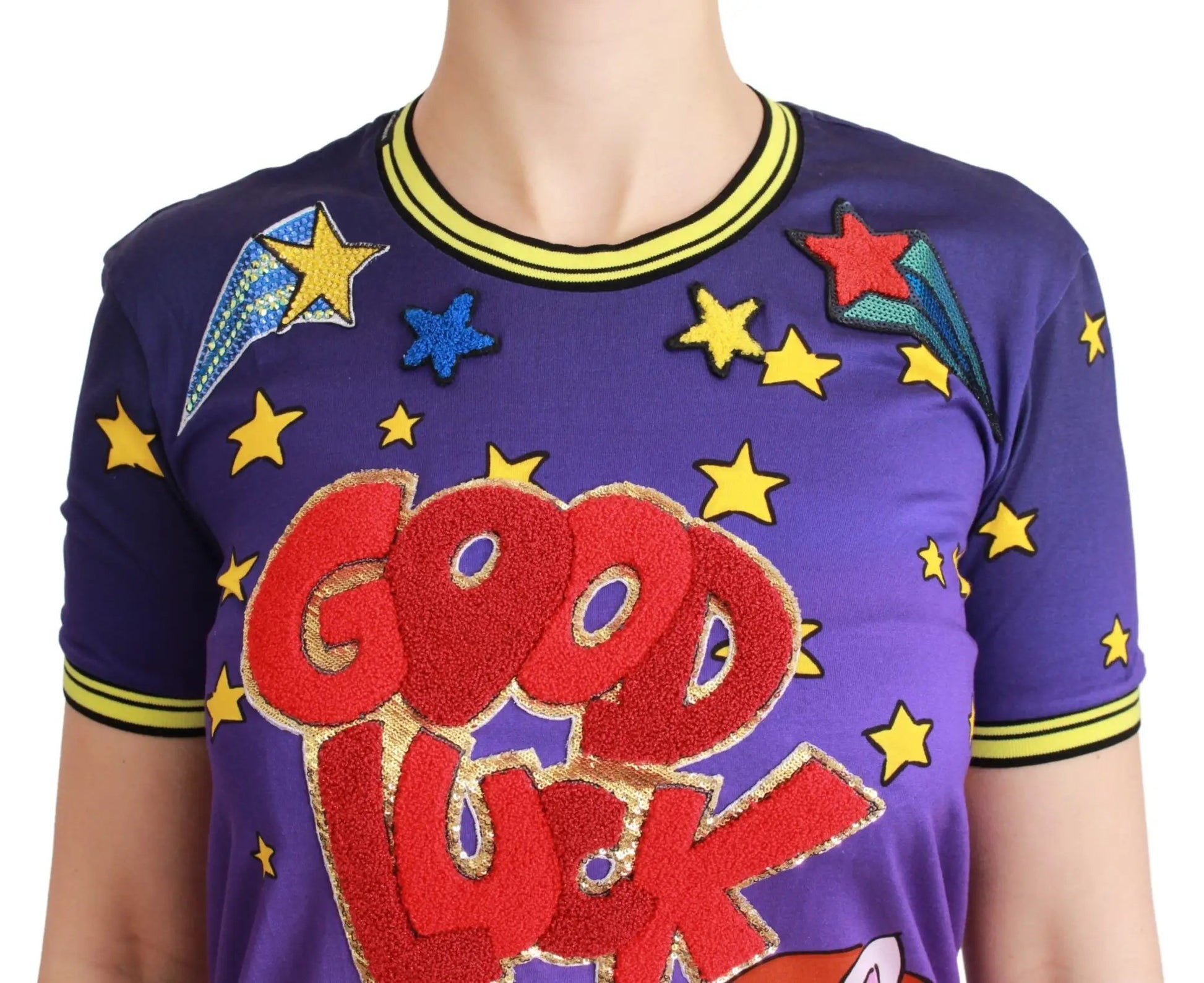 Dolce & Gabbana Purple YEAR OF THE PIG Top Cotton T-shirt by Dolce & Gabbana
