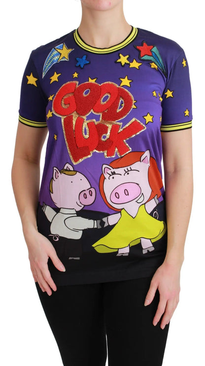 Dolce & Gabbana Purple YEAR OF THE PIG Top Cotton T-shirt by Dolce & Gabbana