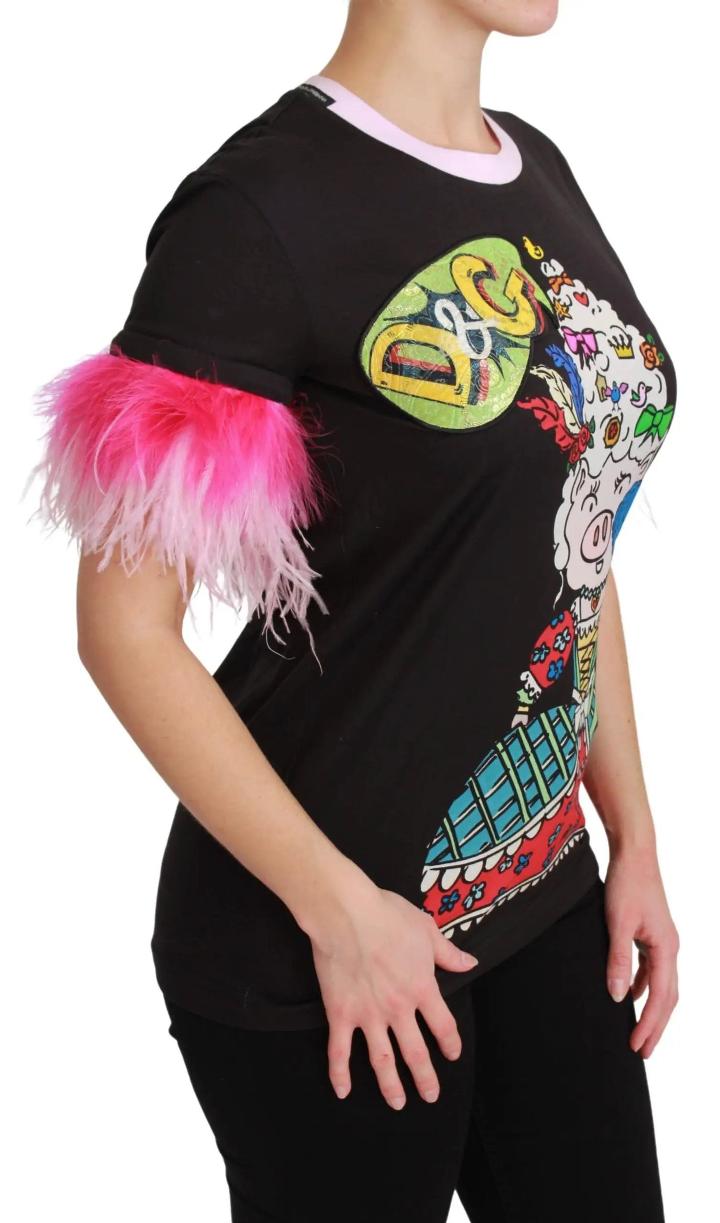 Dolce & Gabbana Black YEAR OF THE PIG Top Cotton T-shirt by Dolce & Gabbana