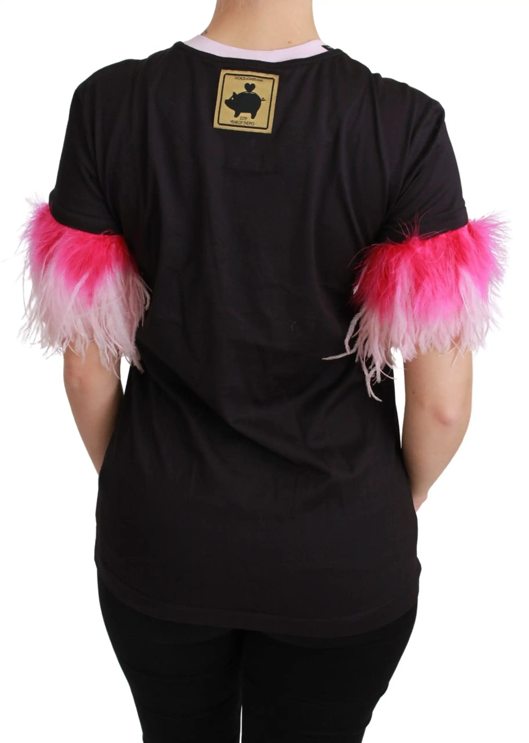 Dolce & Gabbana Black YEAR OF THE PIG Top Cotton T-shirt by Dolce & Gabbana
