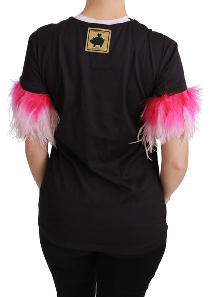 Dolce & Gabbana Black YEAR OF THE PIG Top Cotton T-shirt by Dolce & Gabbana