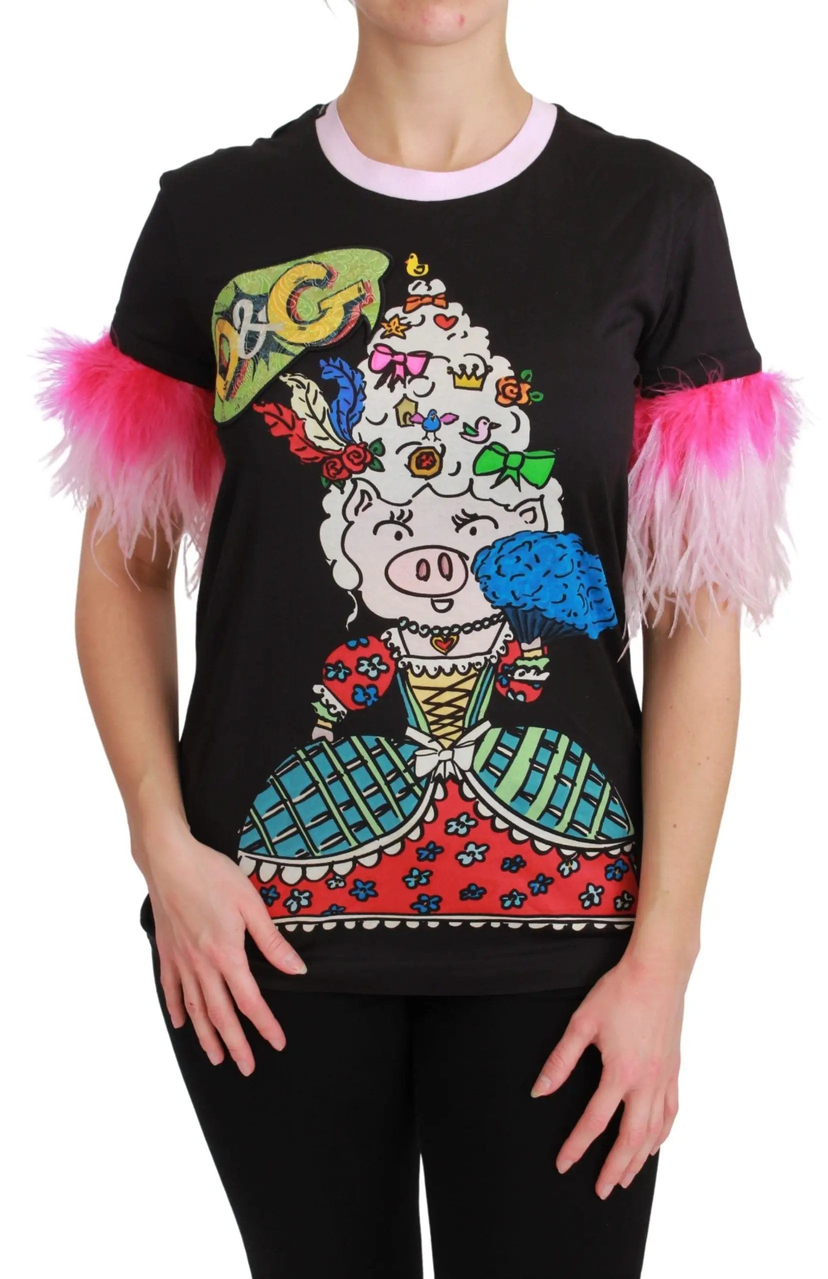 Dolce & Gabbana Black YEAR OF THE PIG Top Cotton T-shirt by Dolce & Gabbana