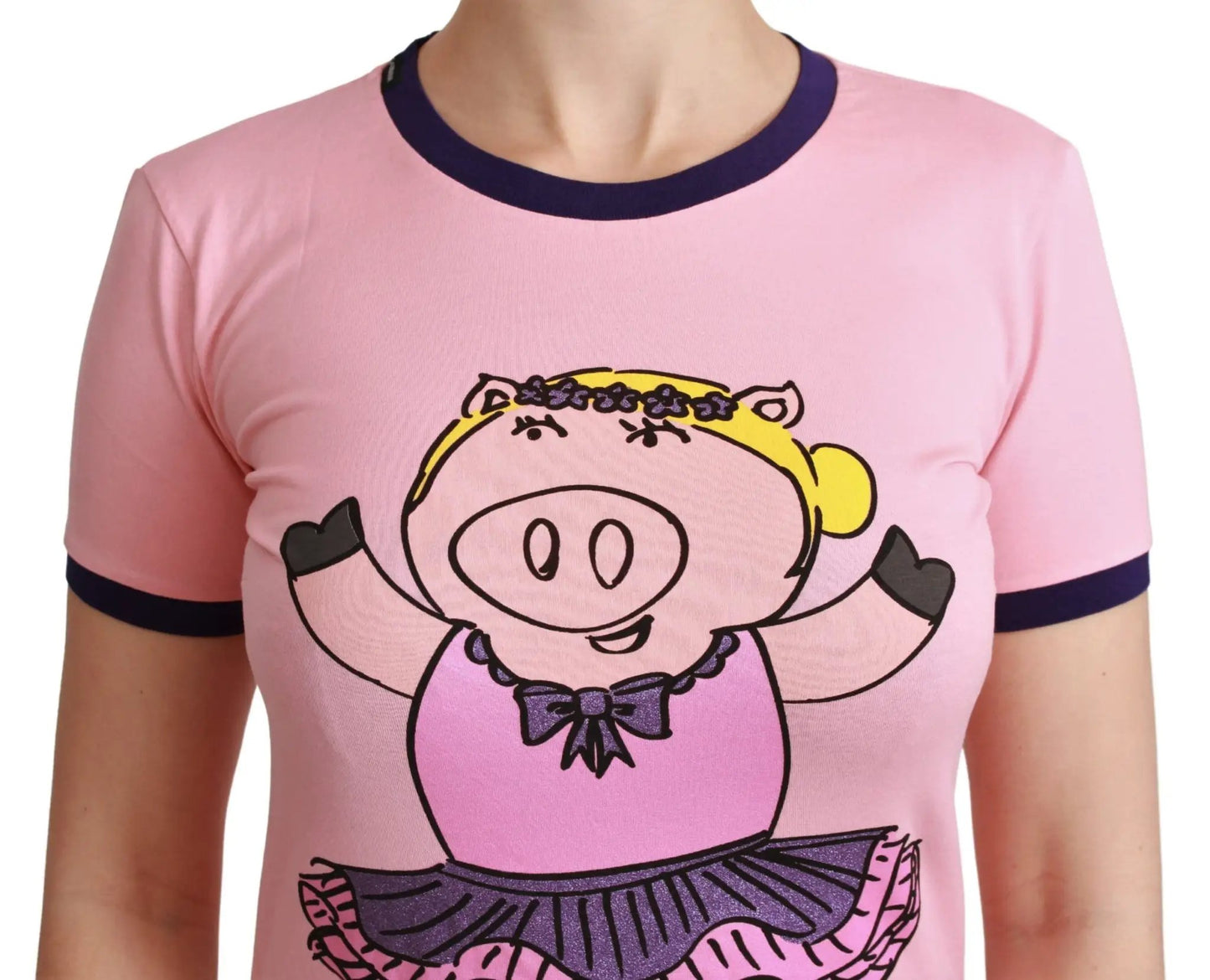 Dolce & Gabbana Pink YEAR OF THE PIG Top Cotton T-shirt by Dolce & Gabbana