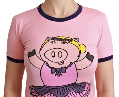 Dolce & Gabbana Pink YEAR OF THE PIG Top Cotton T-shirt by Dolce & Gabbana