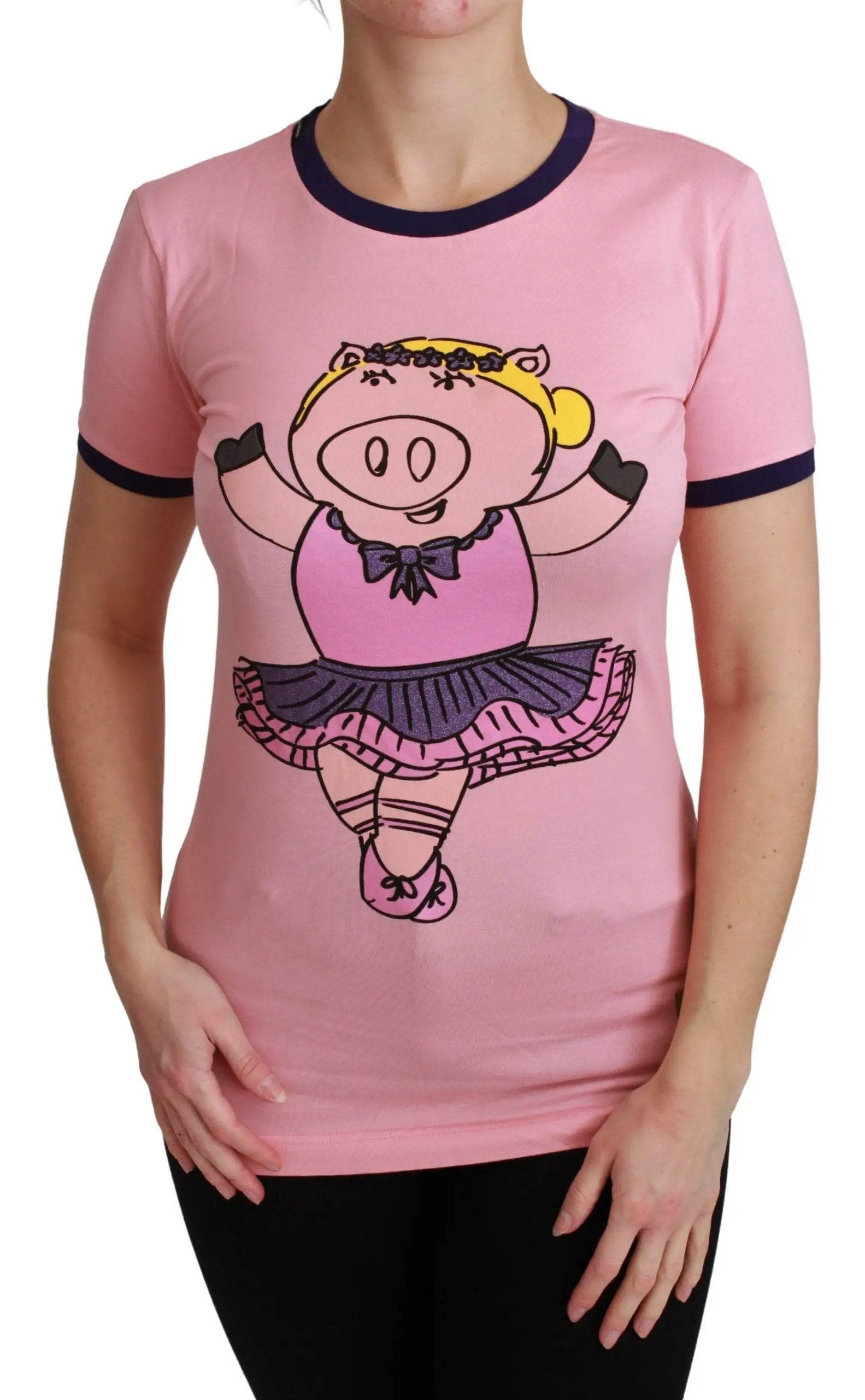 Dolce & Gabbana Pink YEAR OF THE PIG Top Cotton T-shirt by Dolce & Gabbana