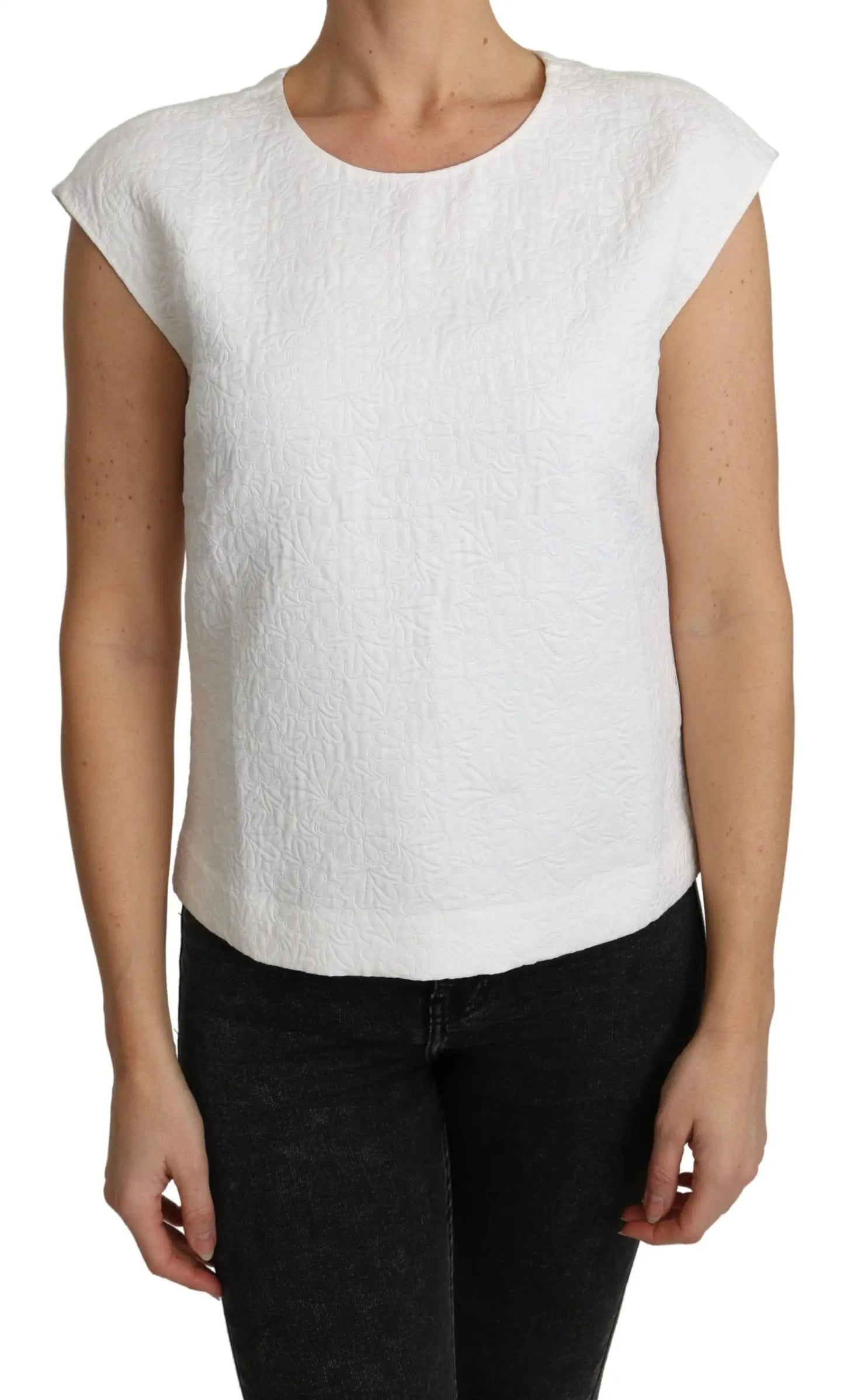 Dolce & Gabbana White Floral Brocade Blouse Cotton Top by Dolce & Gabbana