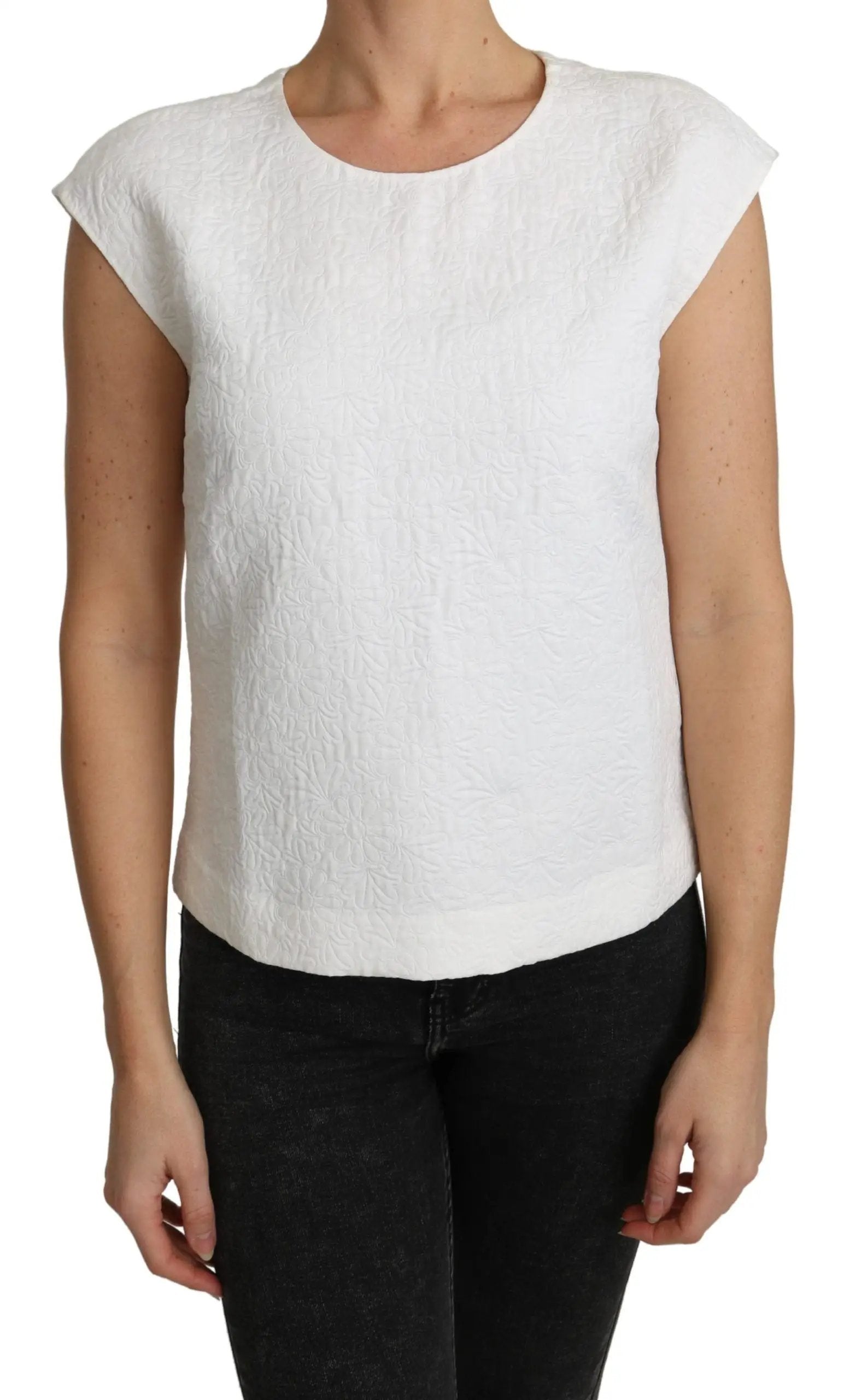 Dolce & Gabbana White Floral Brocade Blouse Cotton Top by Dolce & Gabbana