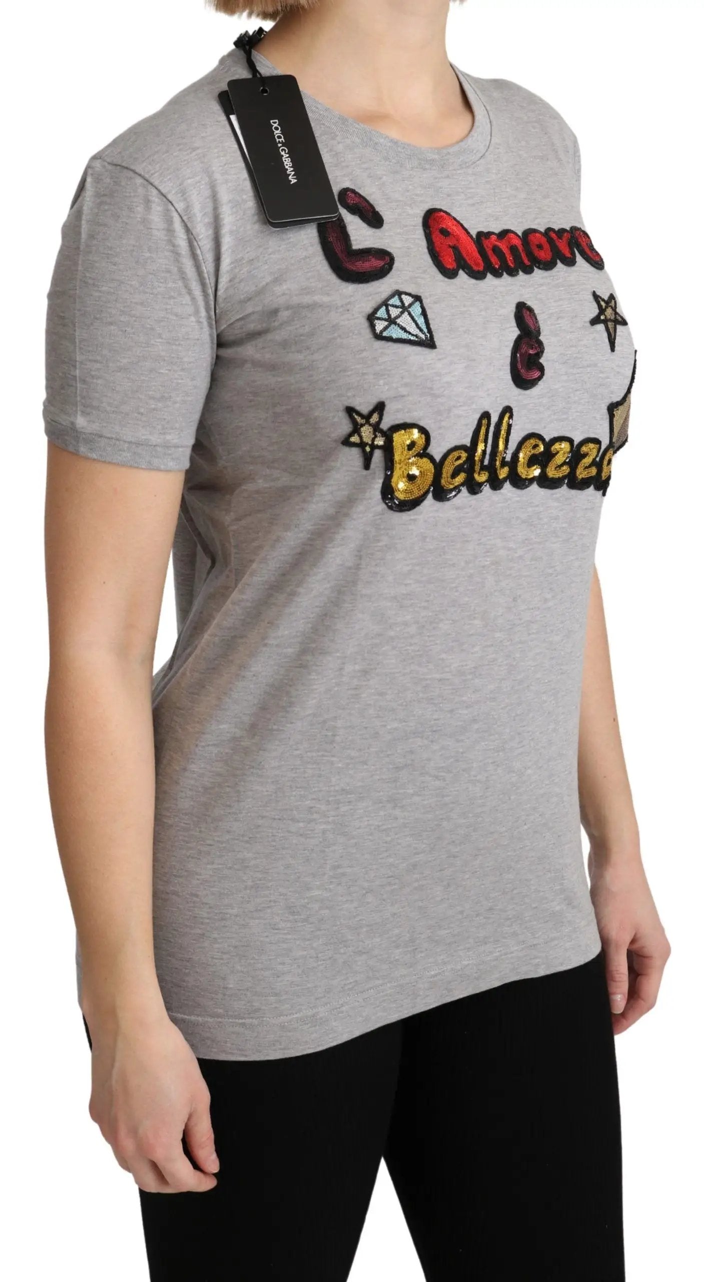 Dolce & Gabbana Gray Cotton Amore e Bellezza Top T-shirt by Dolce & Gabbana