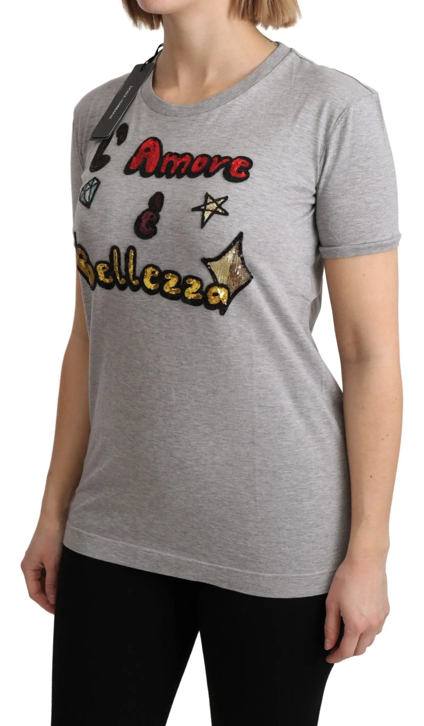 Dolce & Gabbana Gray Cotton Amore e Bellezza Top T-shirt by Dolce & Gabbana