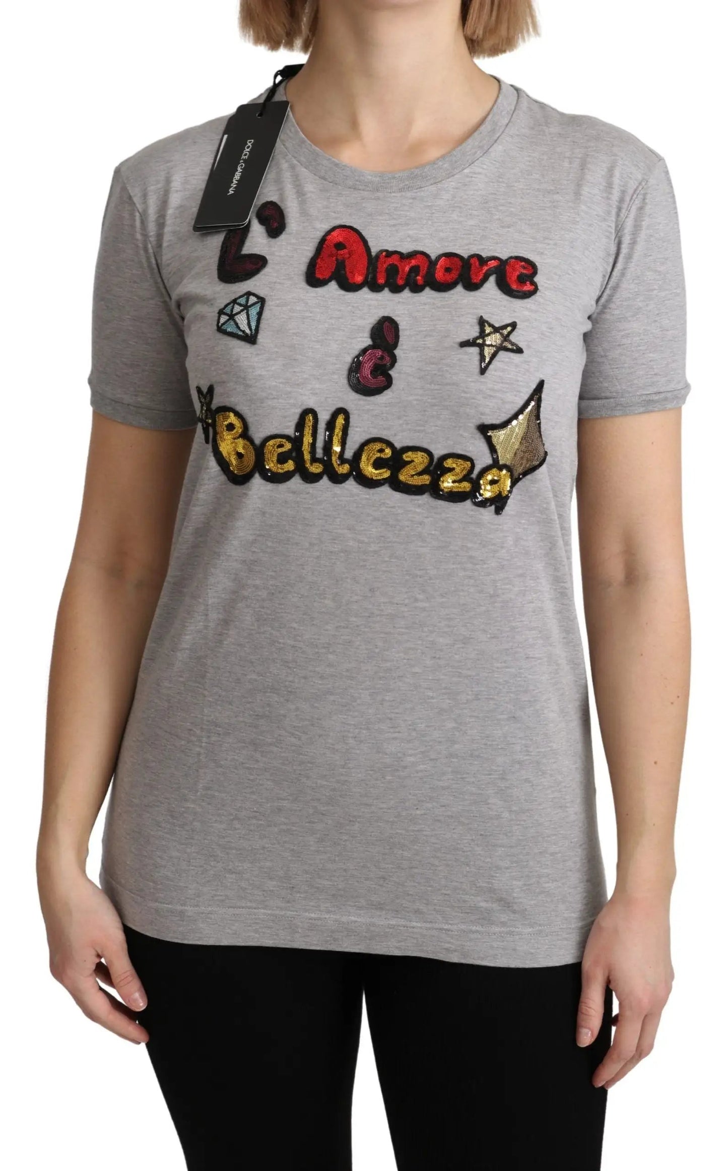 Dolce & Gabbana Gray Cotton Amore e Bellezza Top T-shirt by Dolce & Gabbana