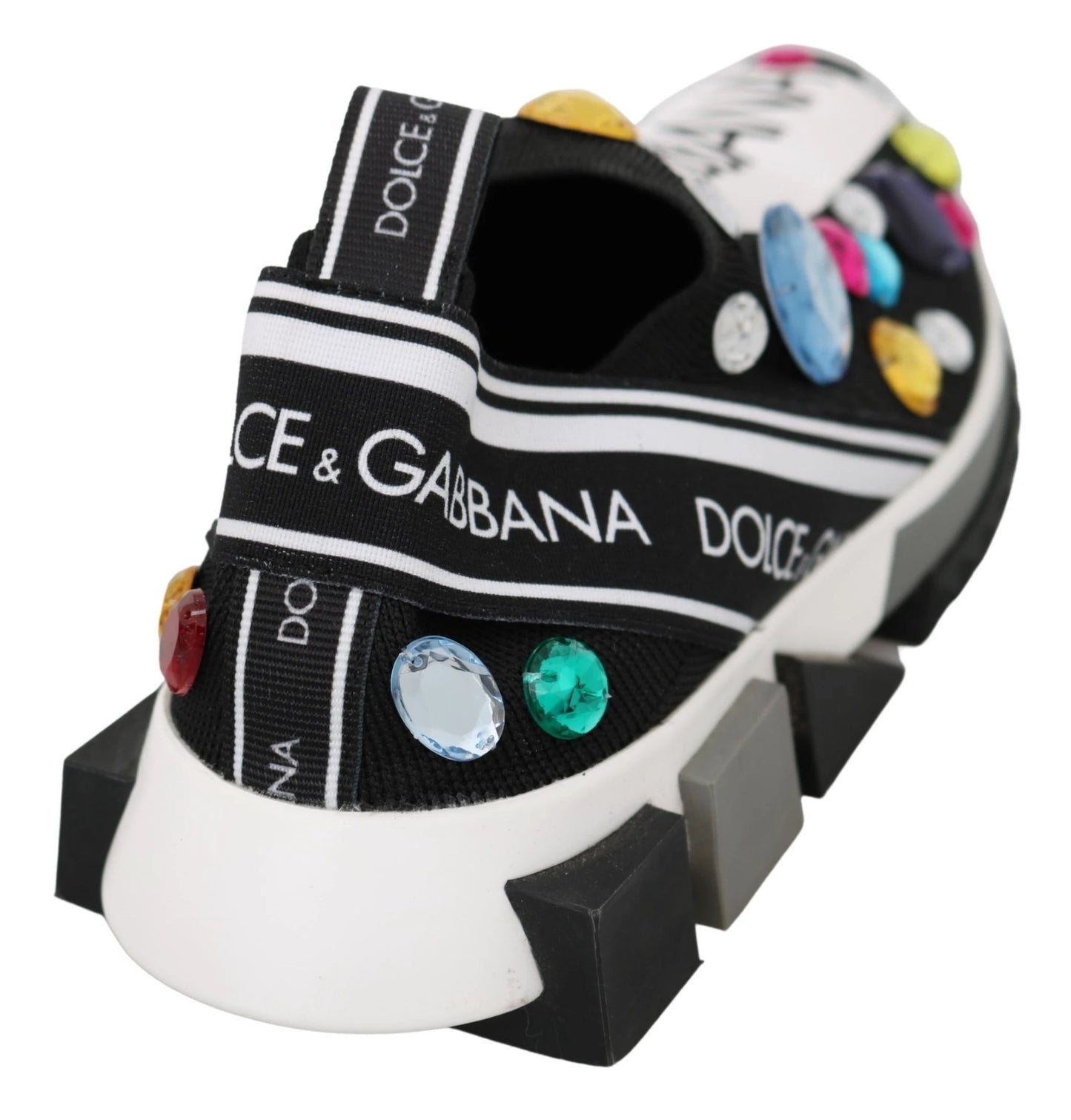 Dolce & Gabbana Black Multicolor Crystal Sneakers Shoes by Dolce & Gabbana