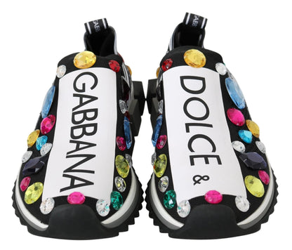 Dolce & Gabbana Black Multicolor Crystal Sneakers Shoes by Dolce & Gabbana