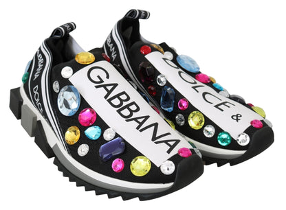 Dolce & Gabbana Black Multicolor Crystal Sneakers Shoes by Dolce & Gabbana
