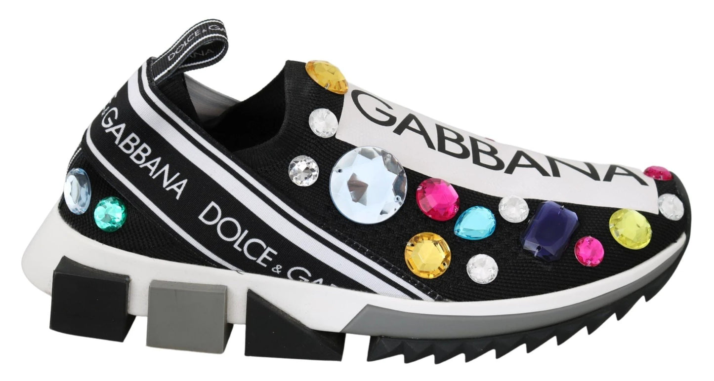 Dolce & Gabbana Black Multicolor Crystal Sneakers Shoes by Dolce & Gabbana
