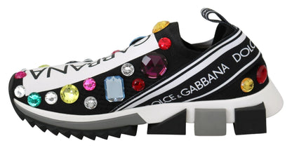 Dolce & Gabbana Black Multicolor Crystal Sneakers Shoes by Dolce & Gabbana