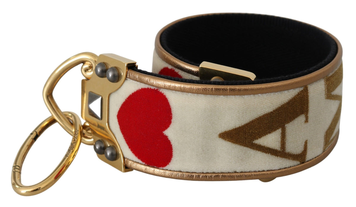 Dolce & Gabbana schoudertas voor dames van goudkleurig en wit leer en textiel met AMORE-print – BEL60712