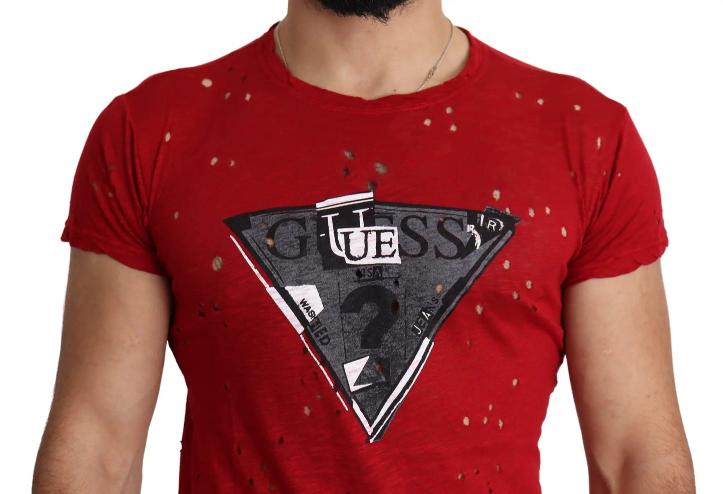 Guess Red Cotton Logo Print Men Casual Top Perforated T-shirt by Guess