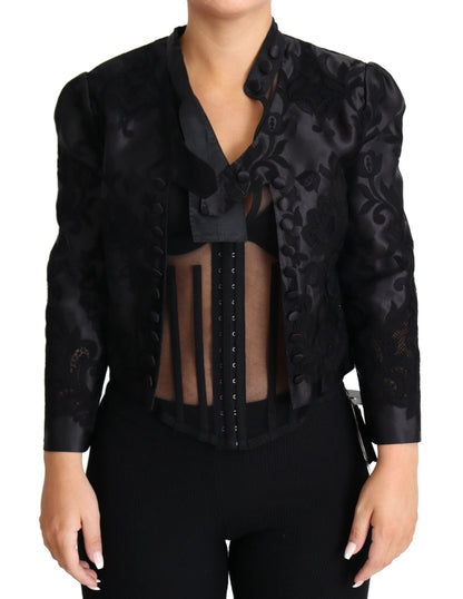 Dolce & Gabbana Black Lace Sheer Corset Organza Silk Jacket