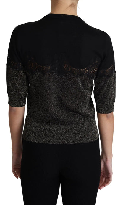 Dolce & Gabbana Black Shiny Lurex Lace Insert Pullover Top by Dolce & Gabbana