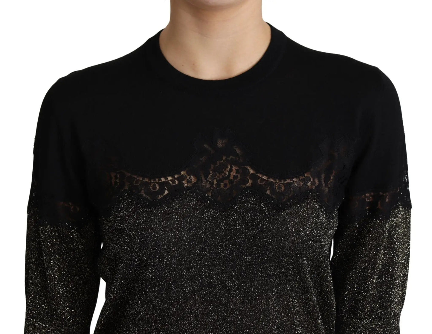 Dolce & Gabbana Black Shiny Lurex Lace Insert Pullover Top by Dolce & Gabbana