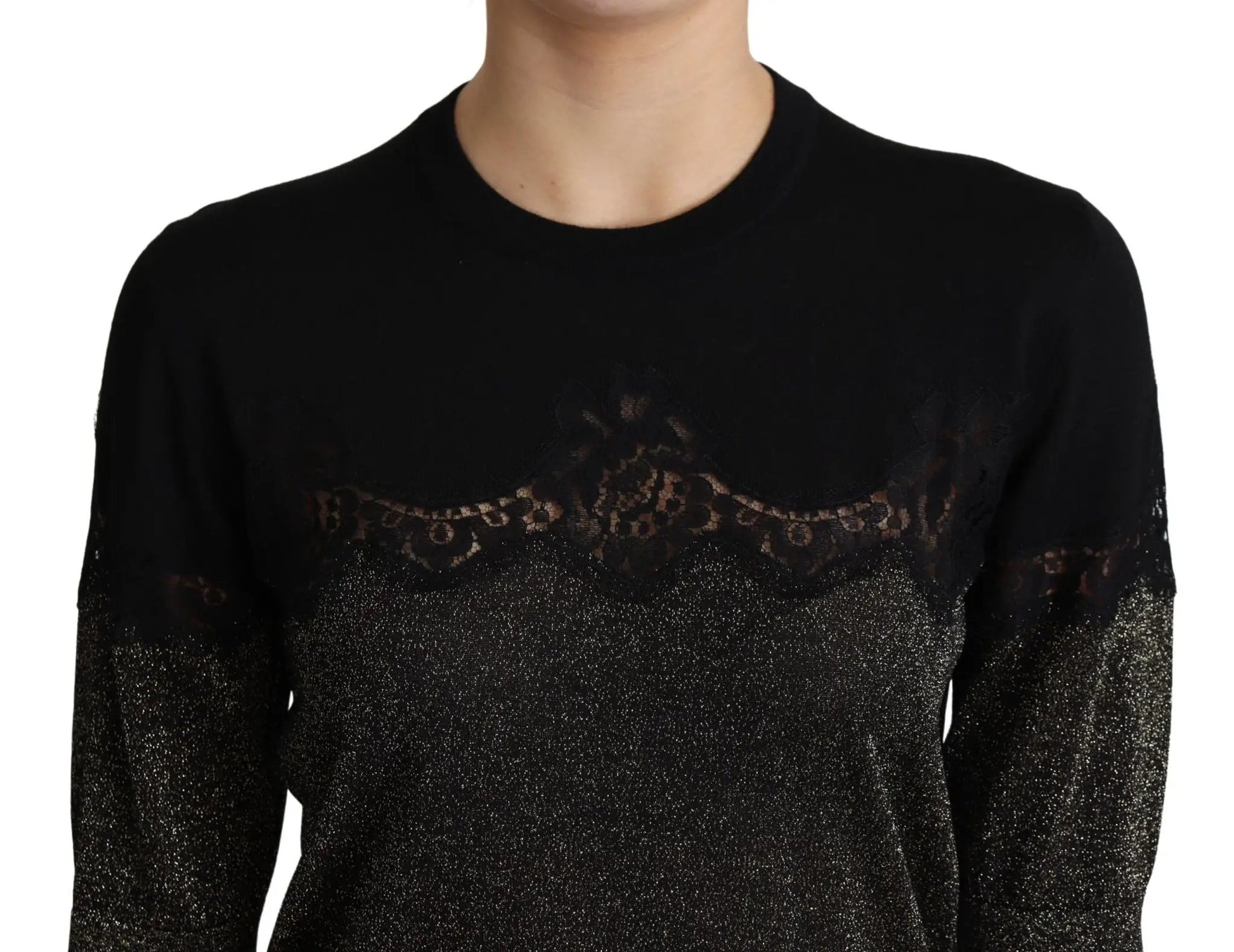 Dolce & Gabbana Black Shiny Lurex Lace Insert Pullover Top by Dolce & Gabbana