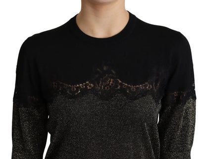 Dolce & Gabbana Black Shiny Lurex Lace Insert Pullover Top by Dolce & Gabbana