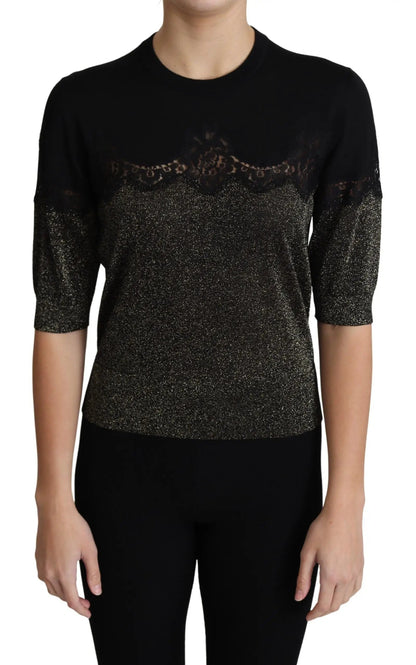 Dolce & Gabbana Black Shiny Lurex Lace Insert Pullover Top by Dolce & Gabbana