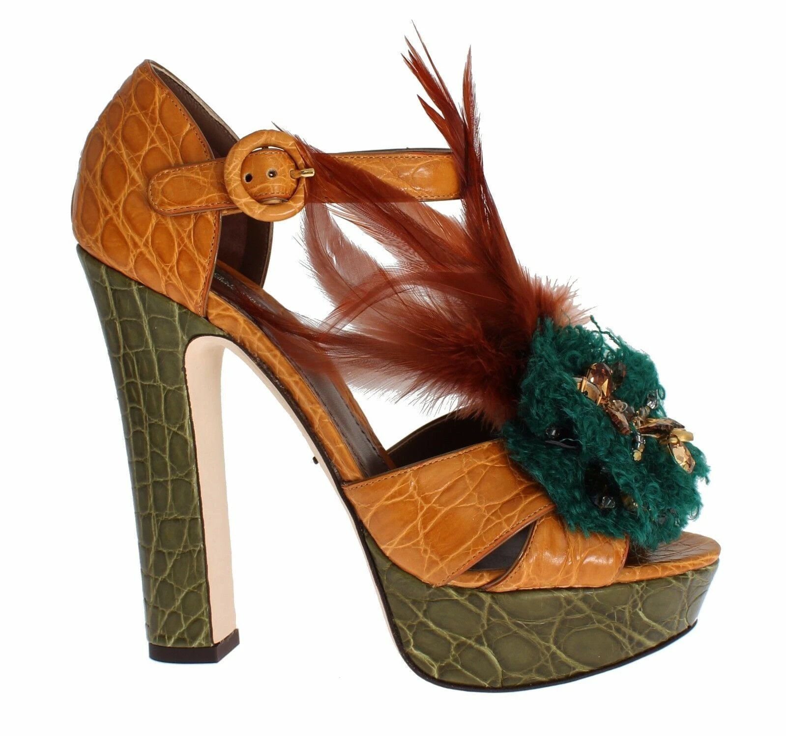 Dolce & Gabbana Orange Leather Crystal Platform Sandal Shoes by Dolce & Gabbana