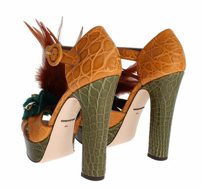 Dolce & Gabbana Orange Leather Crystal Platform Sandal Shoes by Dolce & Gabbana