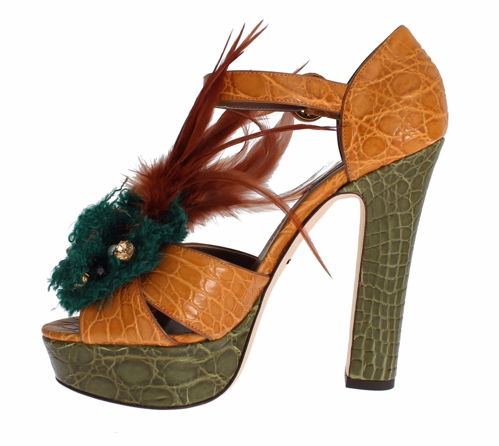 Dolce & Gabbana Orange Leather Crystal Platform Sandal Shoes by Dolce & Gabbana