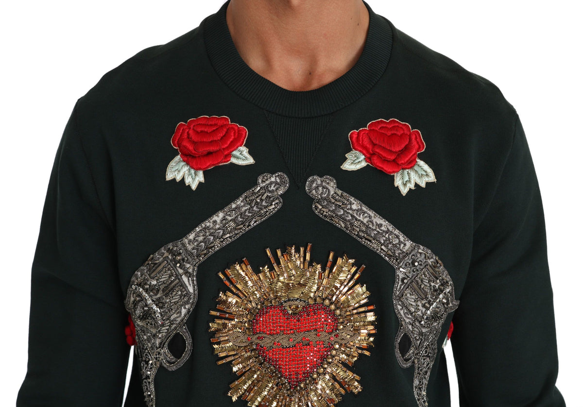 Pull Dolce & Gabbana homme brodé de cristaux en coton vert – TSH2519