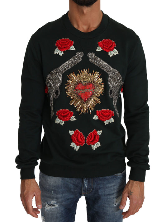 Pull Dolce & Gabbana homme brodé de cristaux en coton vert – TSH2519