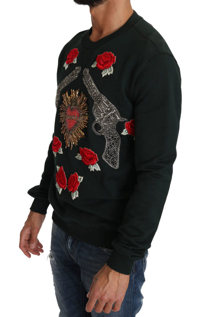 Pull Dolce & Gabbana homme brodé de cristaux en coton vert – TSH2519