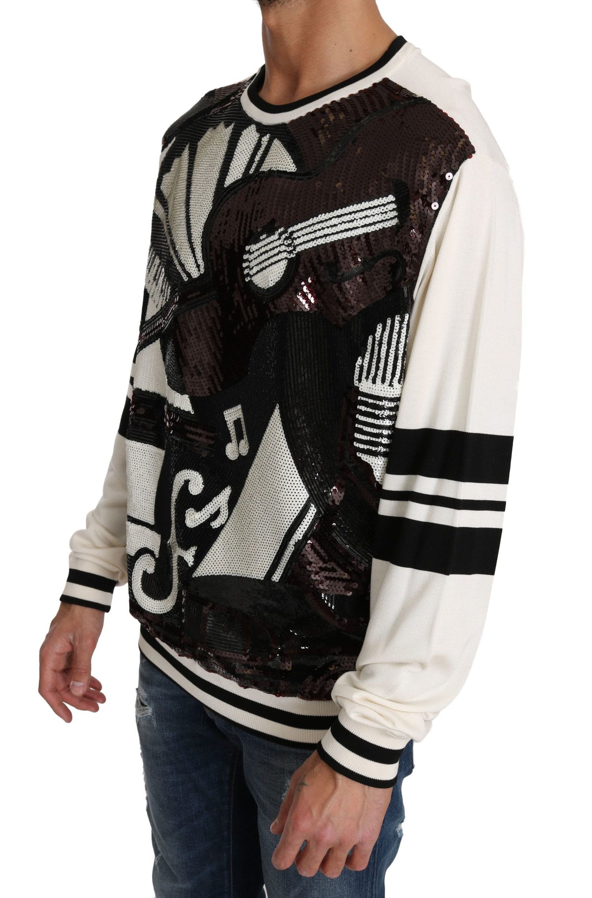 Pull Dolce & Gabbana homme New York Jazz à sequins en soie blanc – TSH2521