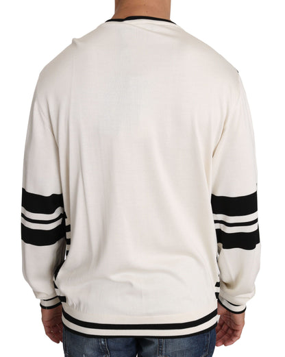 Pull Dolce & Gabbana homme New York Jazz à sequins en soie blanc – TSH2521