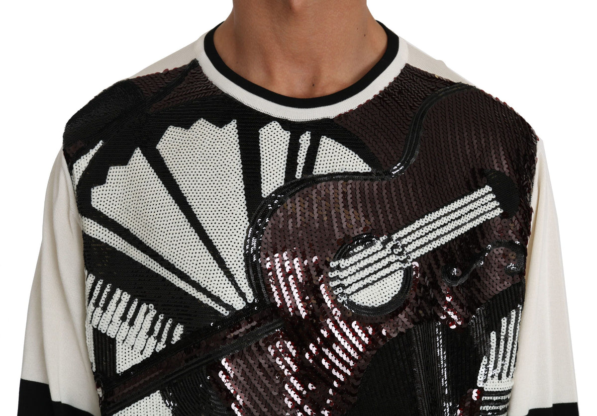Pull Dolce & Gabbana homme New York Jazz à sequins en soie blanc – TSH2521