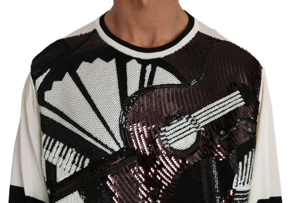 Pull Dolce & Gabbana homme New York Jazz à sequins en soie blanc – TSH2521