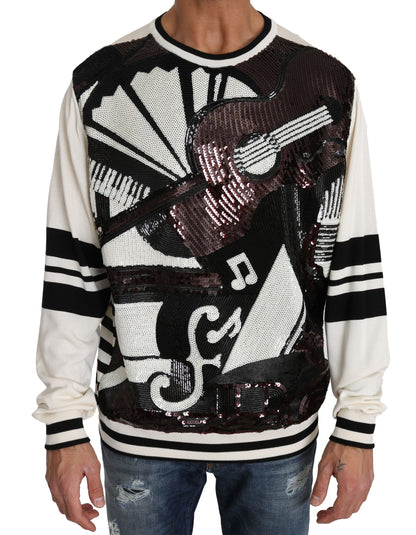 Pull Dolce & Gabbana homme New York Jazz à sequins en soie blanc – TSH2521