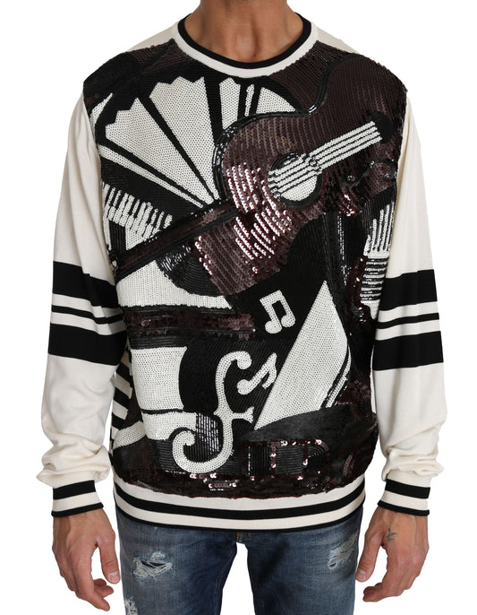 Pull Dolce & Gabbana homme New York Jazz à sequins en soie blanc – TSH2521
