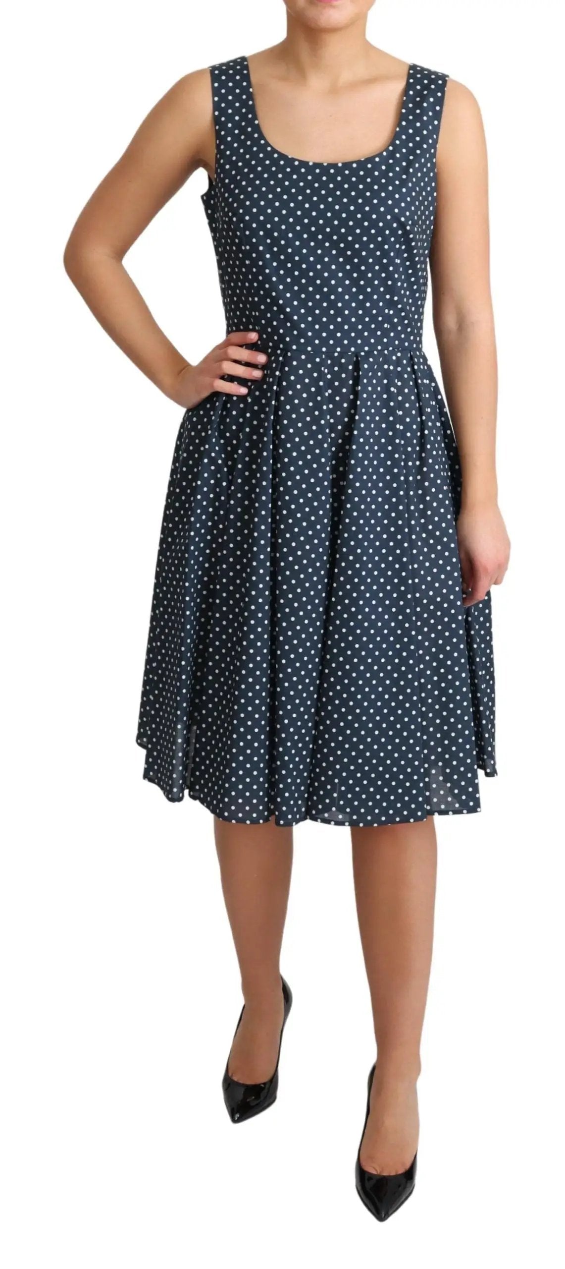 Dolce & Gabbana Blue Dotted Cotton A-Line Gown Dress by Dolce & Gabbana