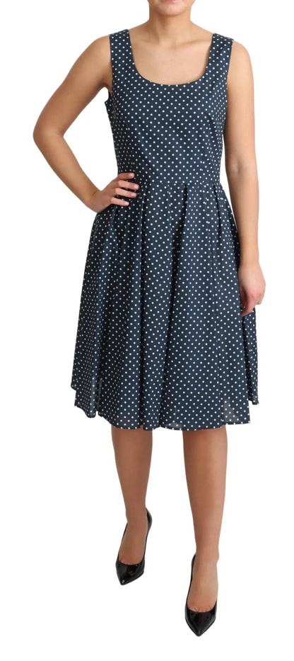 Dolce & Gabbana Blue Dotted Cotton A-Line Gown Dress by Dolce & Gabbana