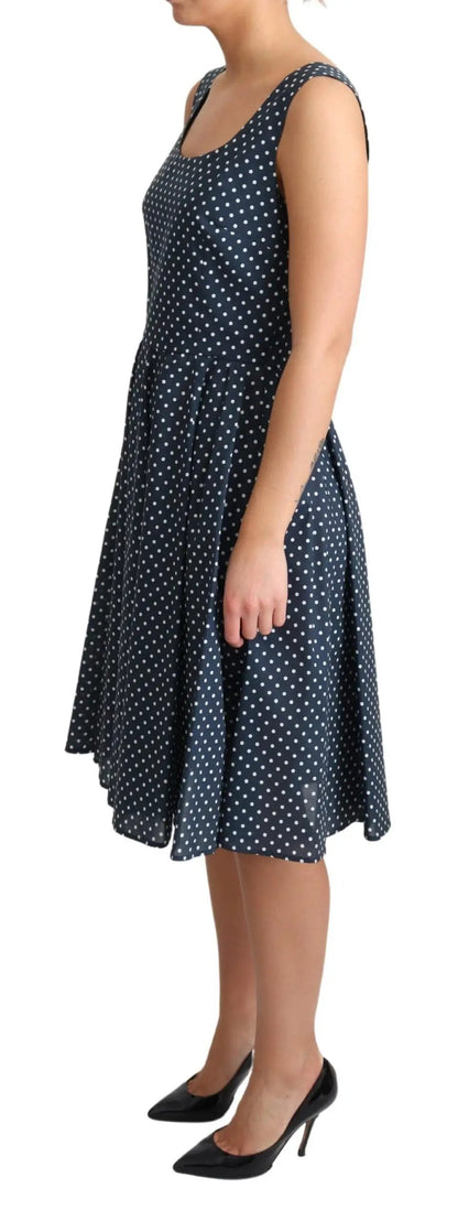 Dolce & Gabbana Blue Dotted Cotton A-Line Gown Dress by Dolce & Gabbana