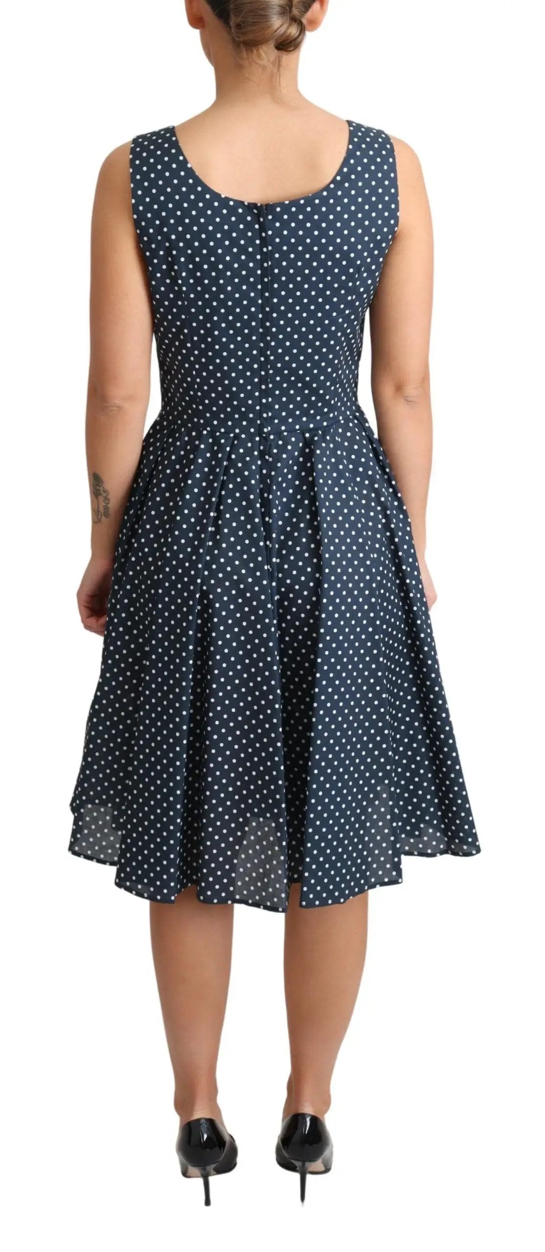 Dolce & Gabbana Blue Dotted Cotton A-Line Gown Dress by Dolce & Gabbana