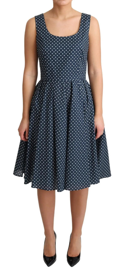Dolce & Gabbana Blue Dotted Cotton A-Line Gown Dress by Dolce & Gabbana