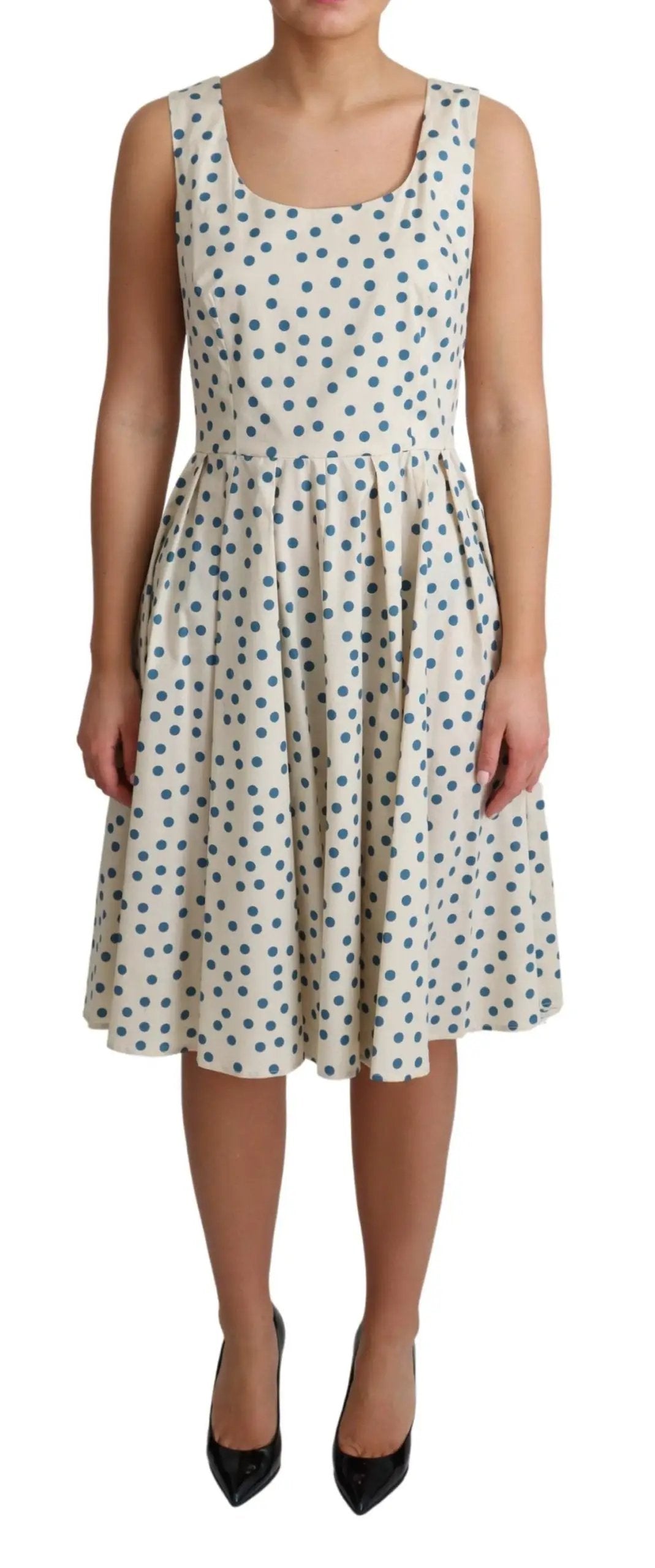 Dolce & Gabbana Beige Dotted Cotton A-Line Gown Dress by Dolce & Gabbana
