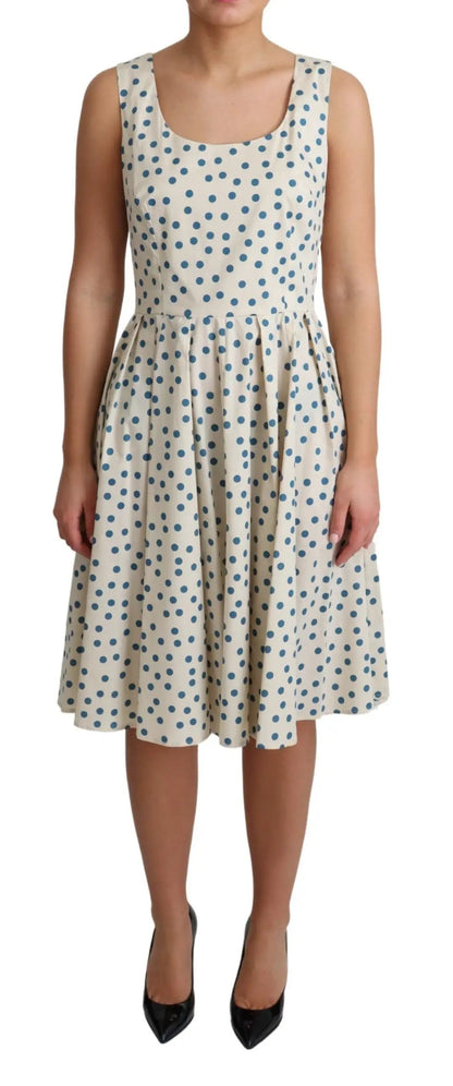 Dolce & Gabbana Beige Dotted Cotton A-Line Gown Dress by Dolce & Gabbana