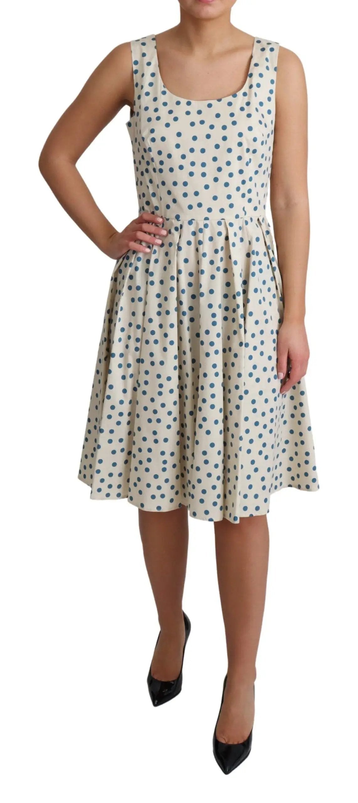 Dolce & Gabbana Beige Dotted Cotton A-Line Gown Dress by Dolce & Gabbana