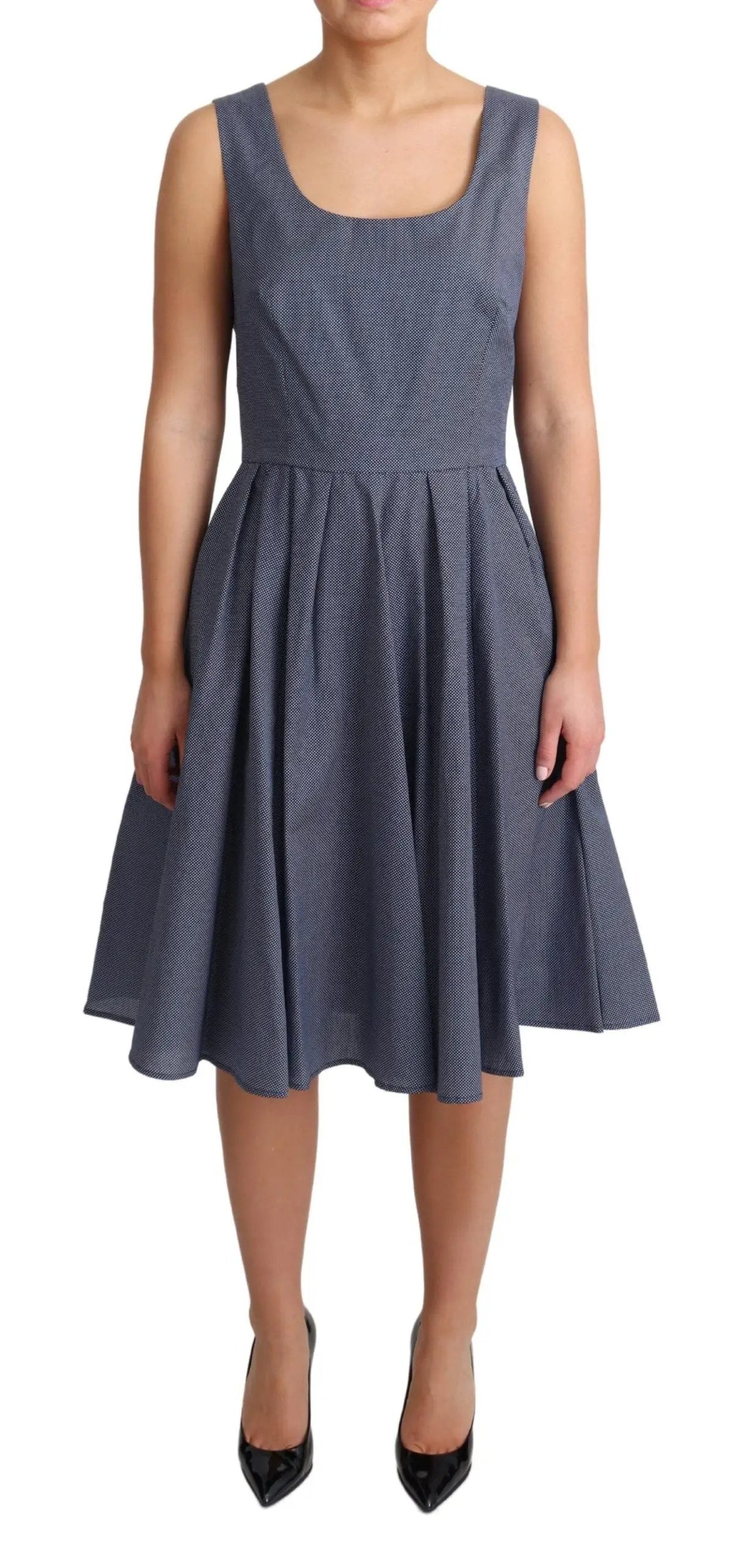 Dolce & Gabbana Blue Polka Cotton A-Line Stretch Dress by Dolce & Gabbana