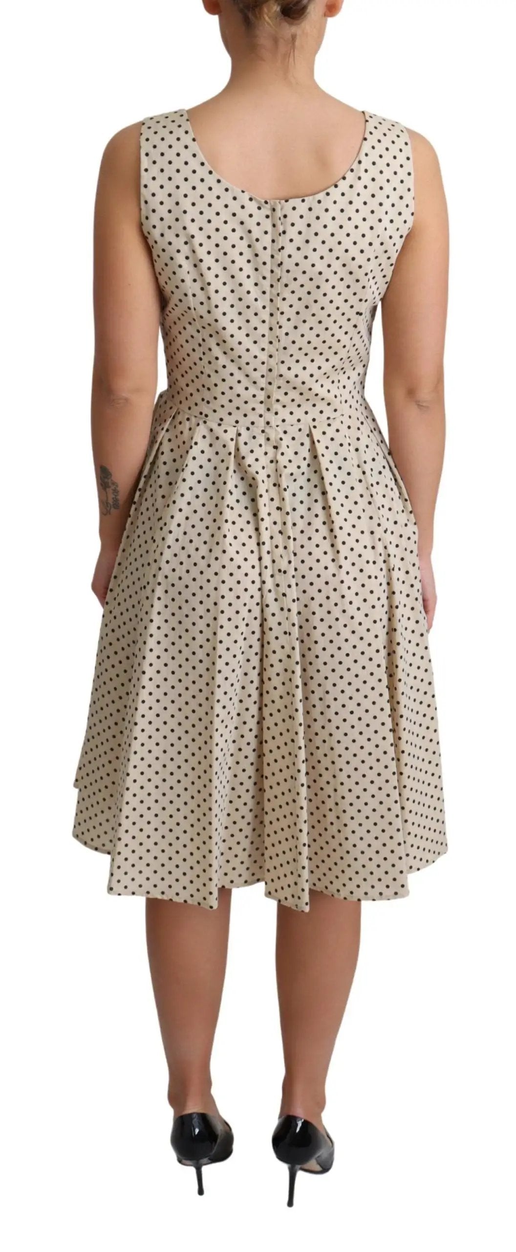 Dolce & Gabbana Beige Polka Dotted Cotton A-Line Dress by Dolce & Gabbana